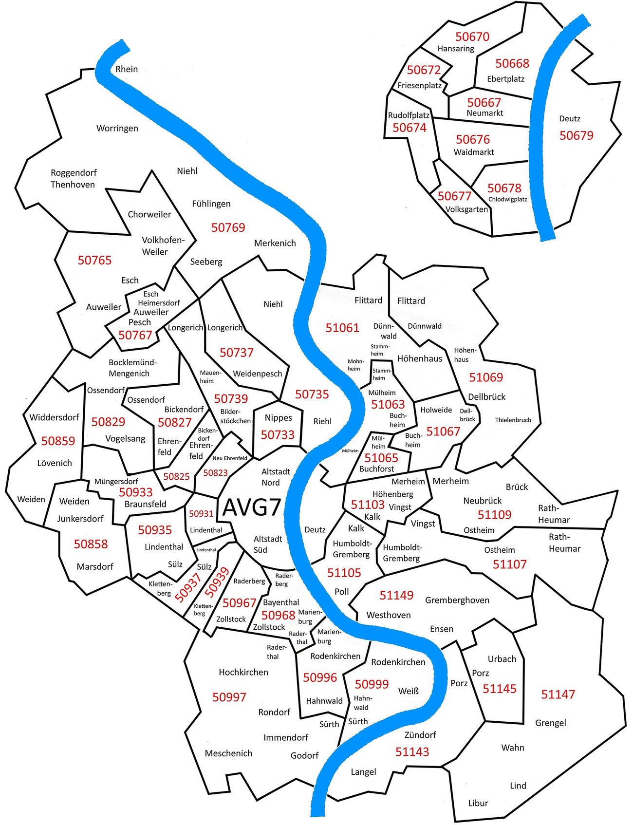 AVG7 Notdienst Köln PLZ Karte Gebiete